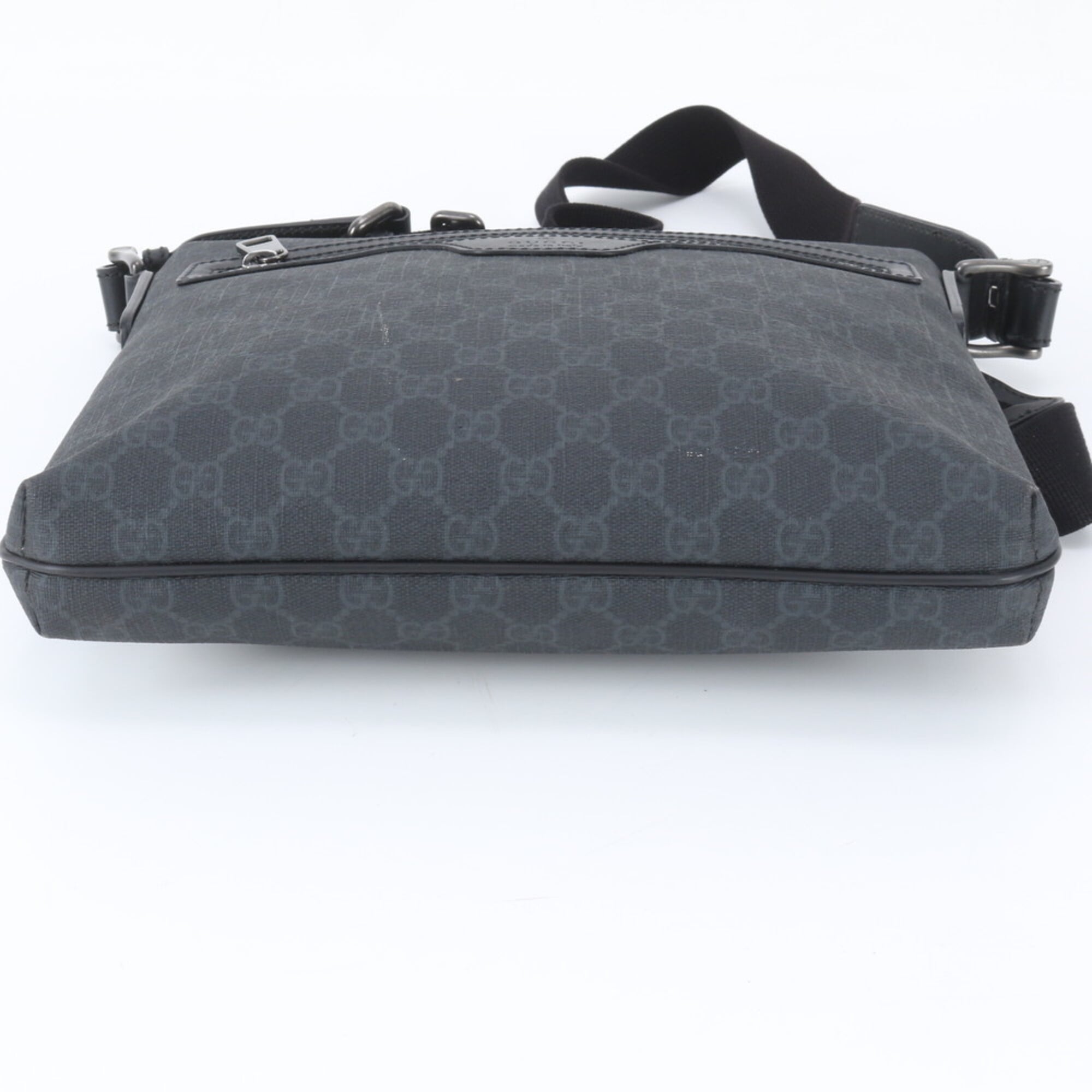 Gucci Black Navy Leather Coated Canvas Messenger Bag Shoulder Bag (Pre-Owned)