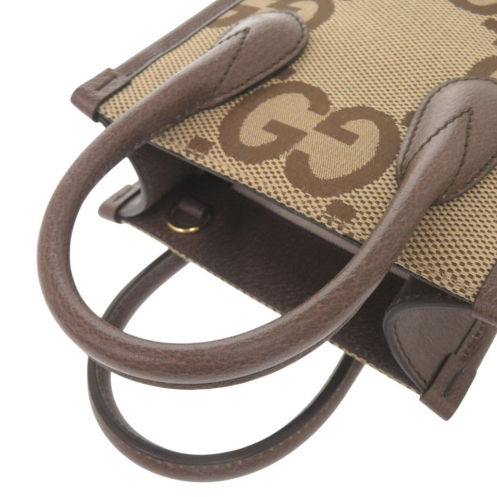 Gucci Beige Brown Canvas Leather Gg Canvas Handbag Shoulder Bag (Pre-Owned)