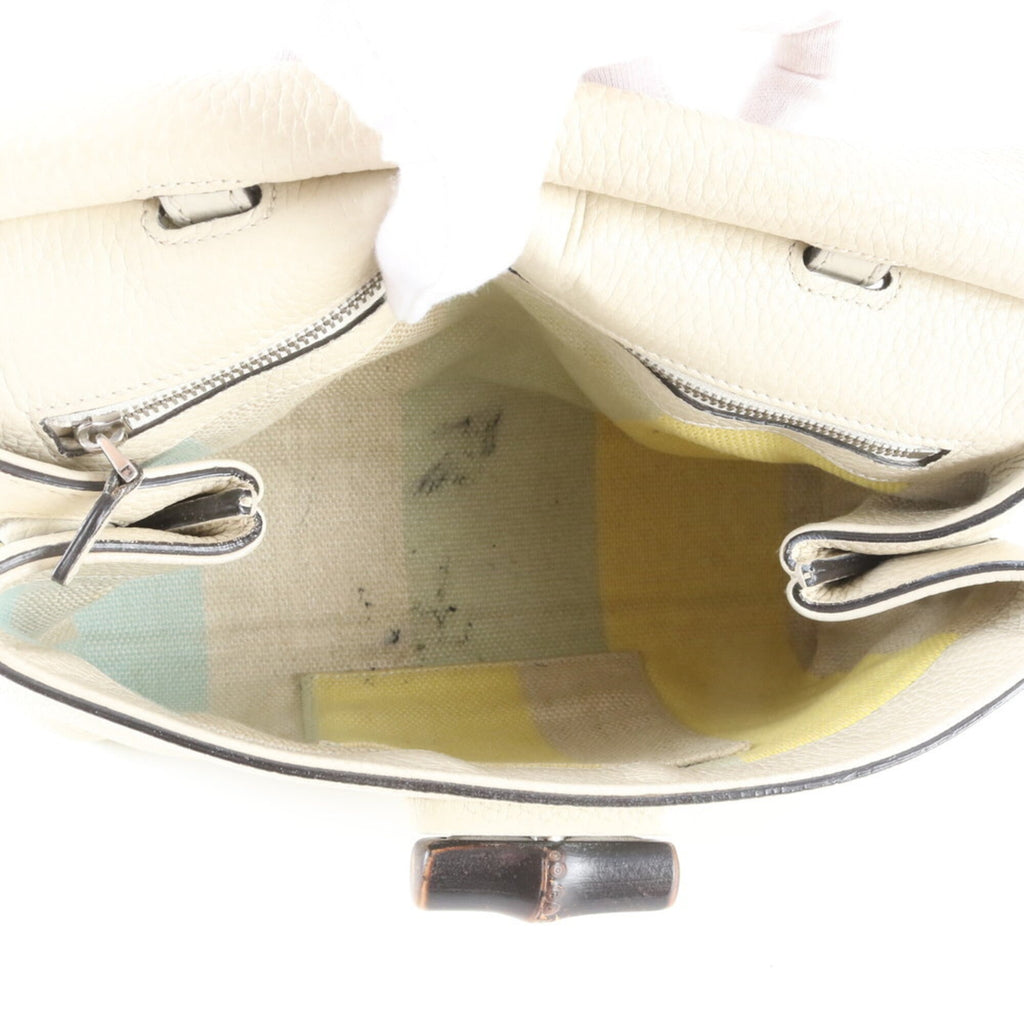Gucci Bamboo White Leather Handbag Shoulder Bag (Pre-Owned)