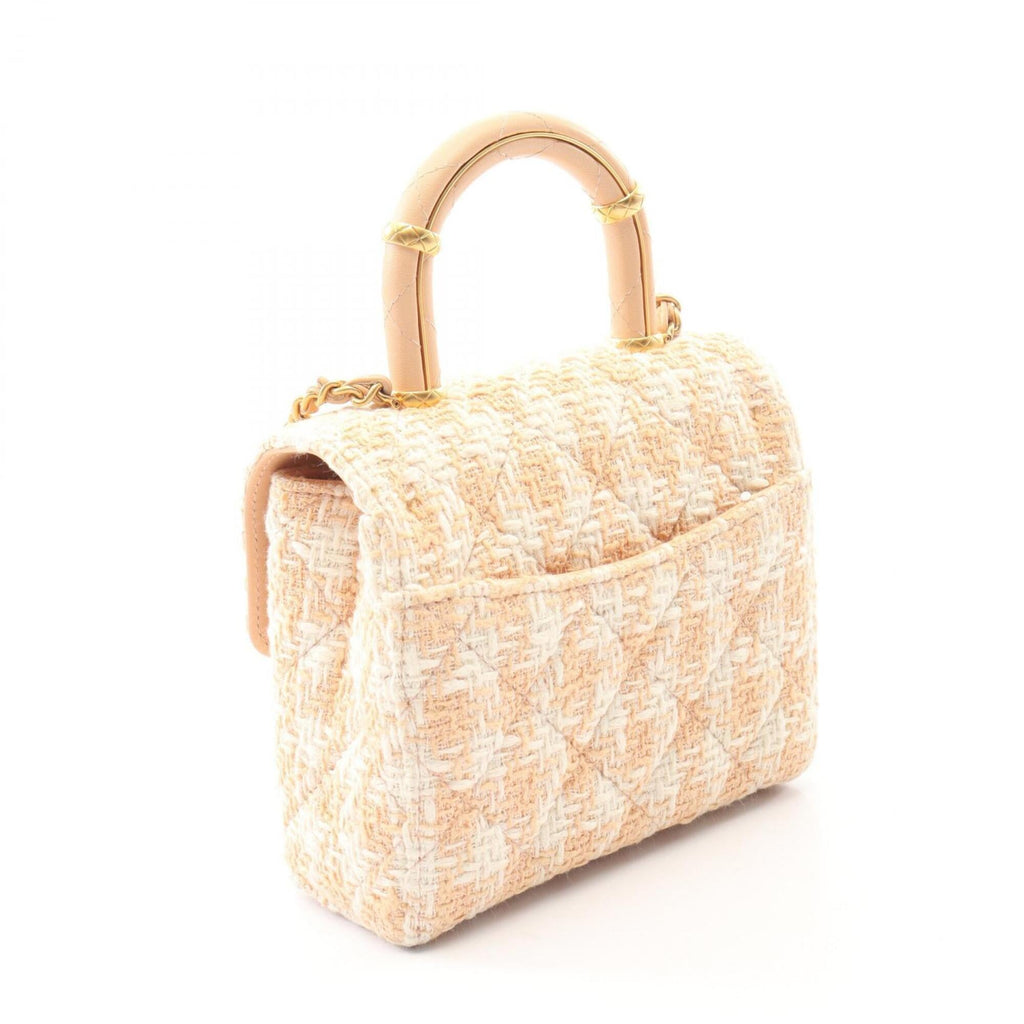 Chanel Pink White Fabric Leather Handbag Shoulder Bag