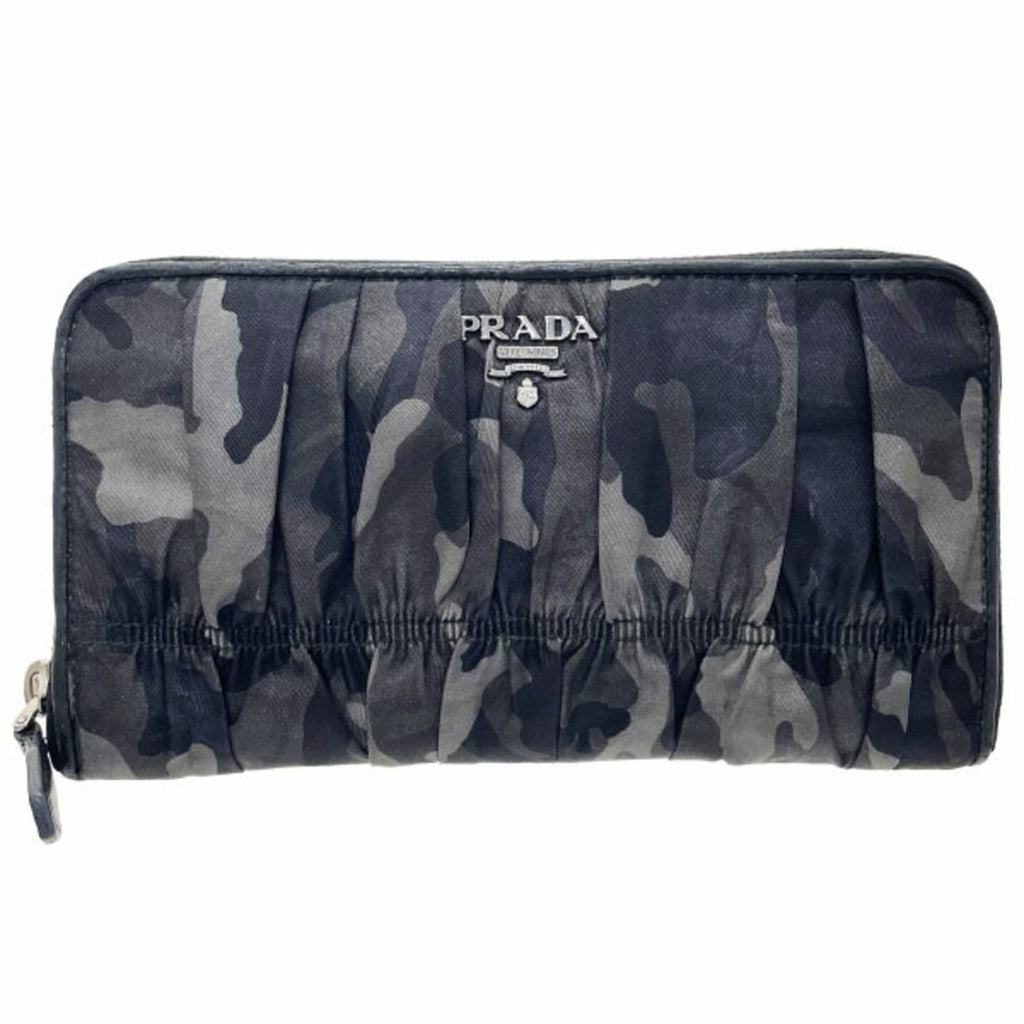 Prada Black Gray Nylon Leather Long Wallet (Bi-Fold)