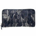 Prada Black Gray Nylon Leather Long Wallet (Bi-Fold)