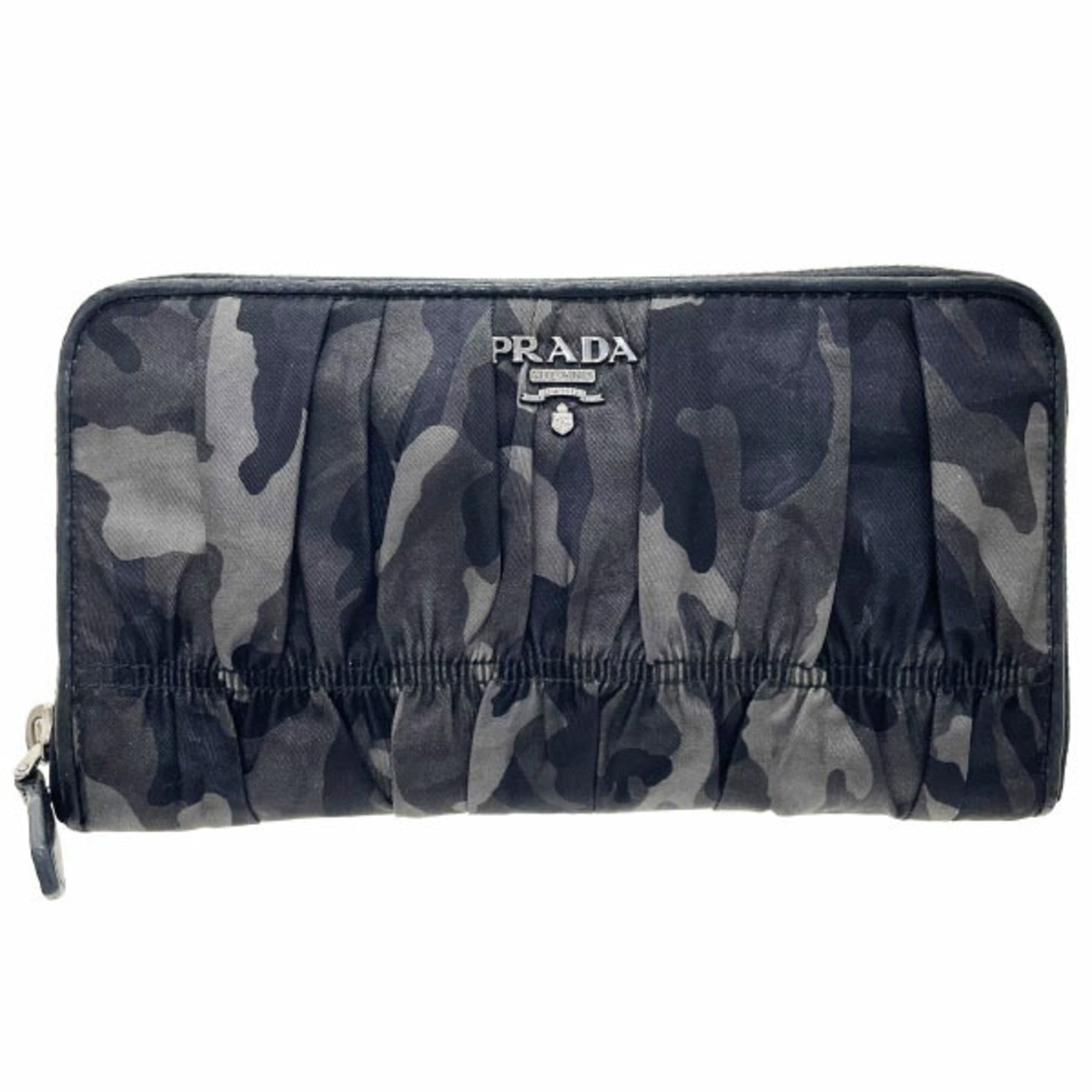 Prada Black Gray Nylon Leather Long Wallet (Bi-Fold)