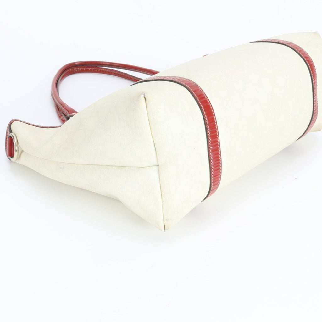 Gucci Off-White Red Color Coated Canvas Leather Handbag Tote Bag (Pre-Owned)
