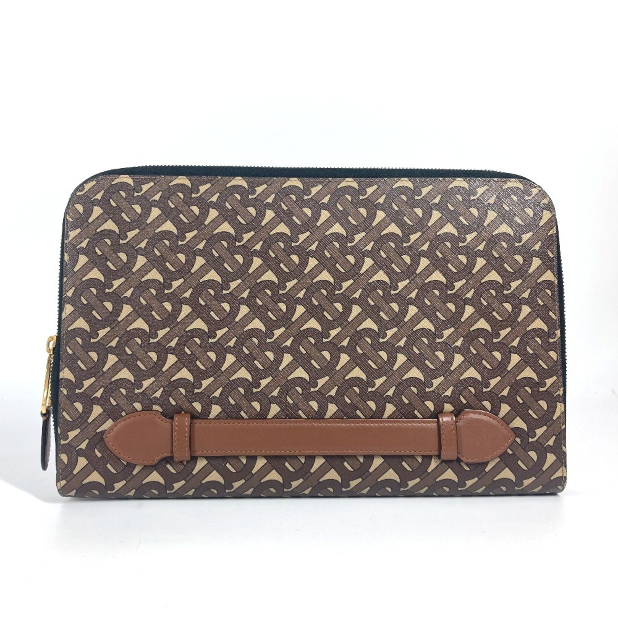 Burberry Brown Leather Canvas Clutch Bag Pouch
