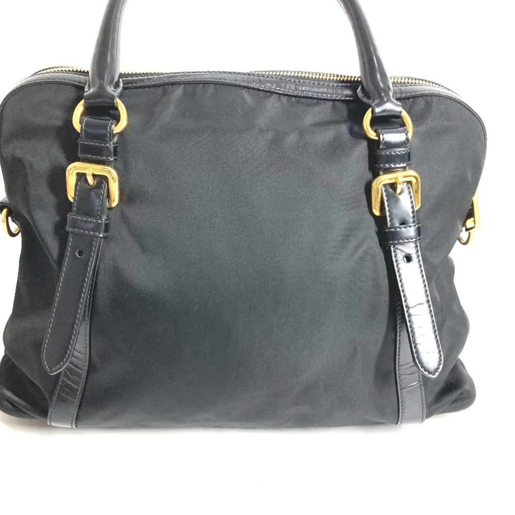 Prada Black Leather Nylon Handbag Shoulder Bag Tote Bag