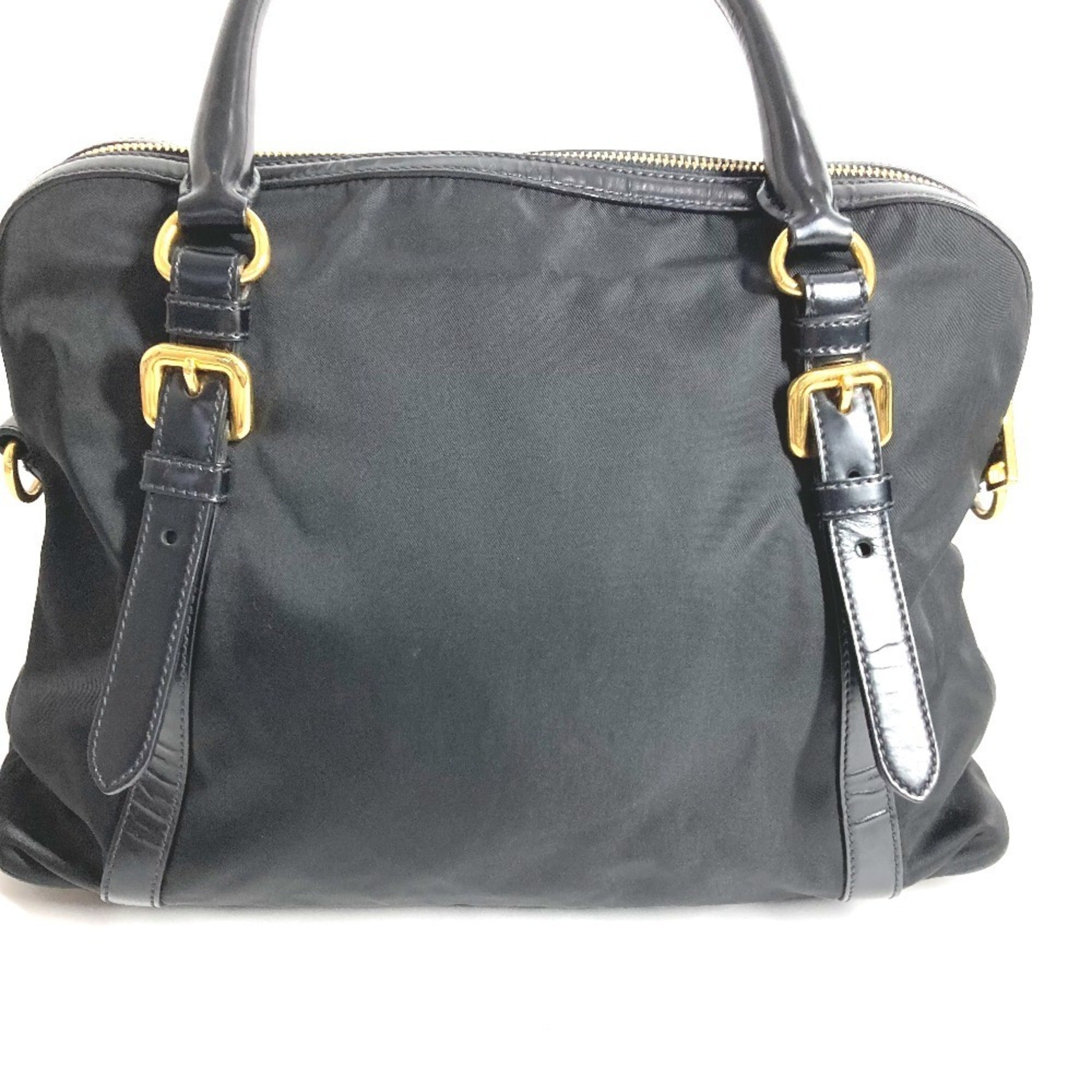 Prada Black Leather Nylon Handbag Shoulder Bag Tote Bag
