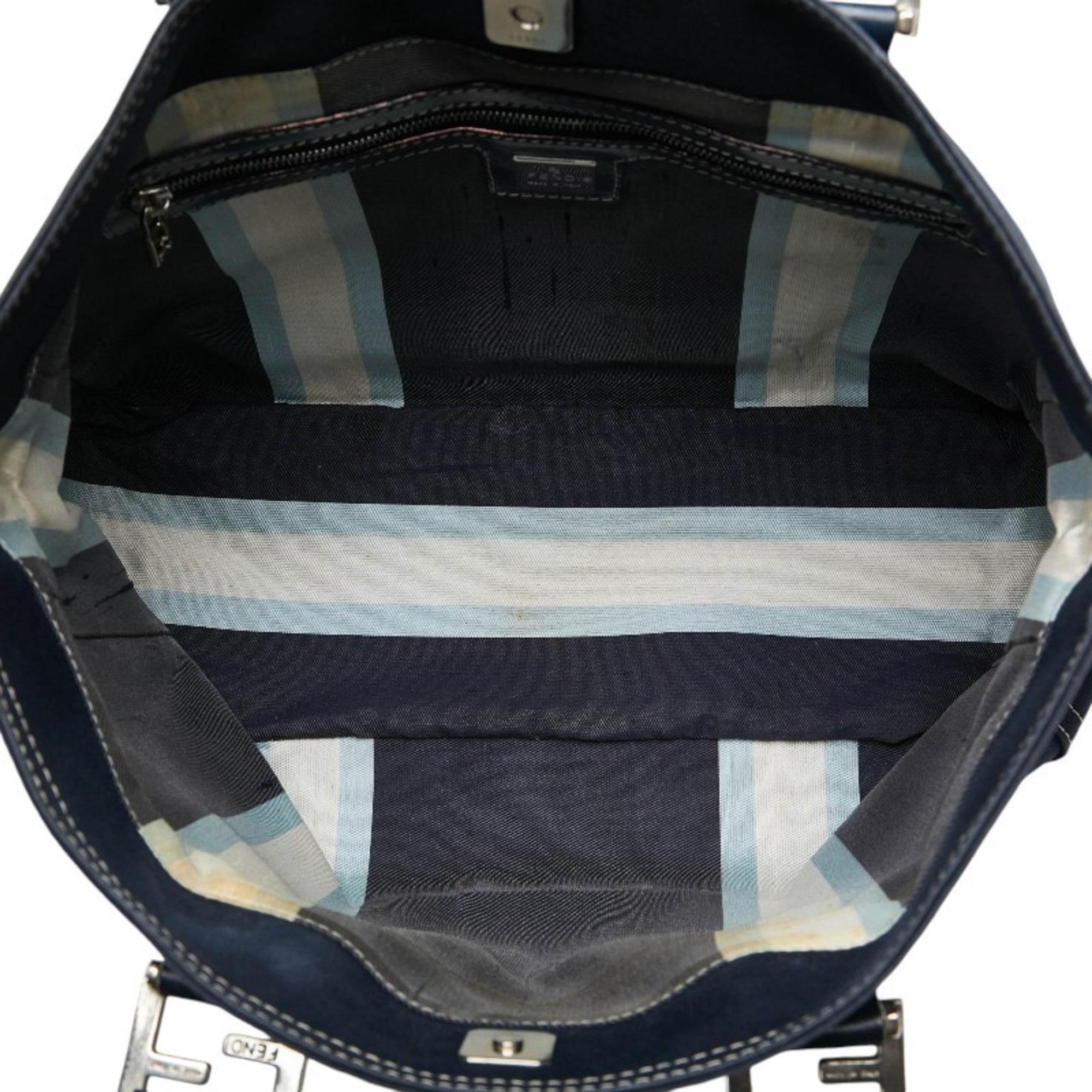 Fendi Navy Canvas Leather Handbag
