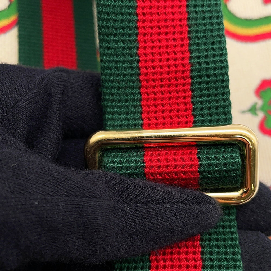 Gucci Beige Green Canvas Handbag Sling Bag (Pre-Owned)