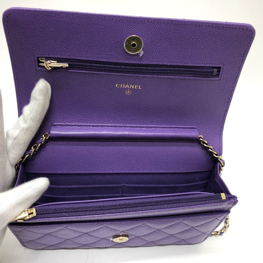 Chanel Matelasse Purple Caviar Leather Shoulder Bag