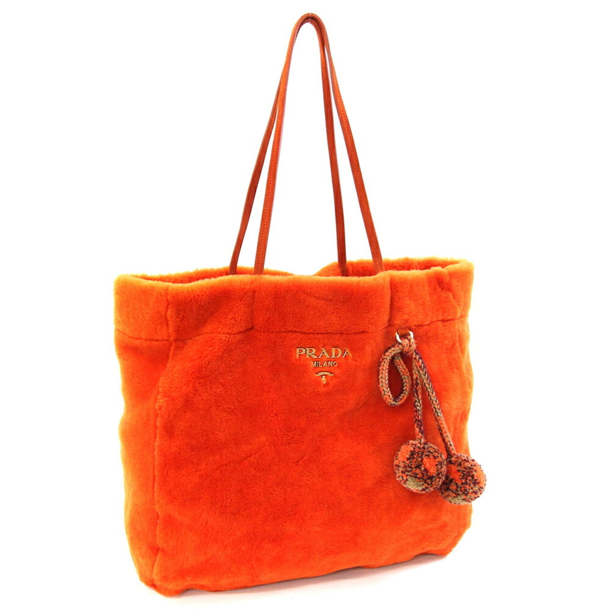 Prada Orange Suede Leather Tote Bag