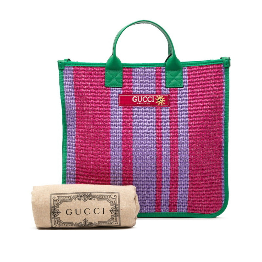 Gucci Green Purple Canvas Handbag Tote Bag (Pre-Owned)