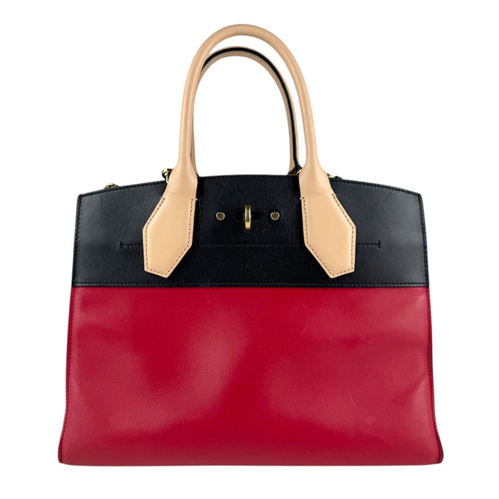 Louis Vuitton Beige Black Red Color Leather Handbag Shoulder Bag