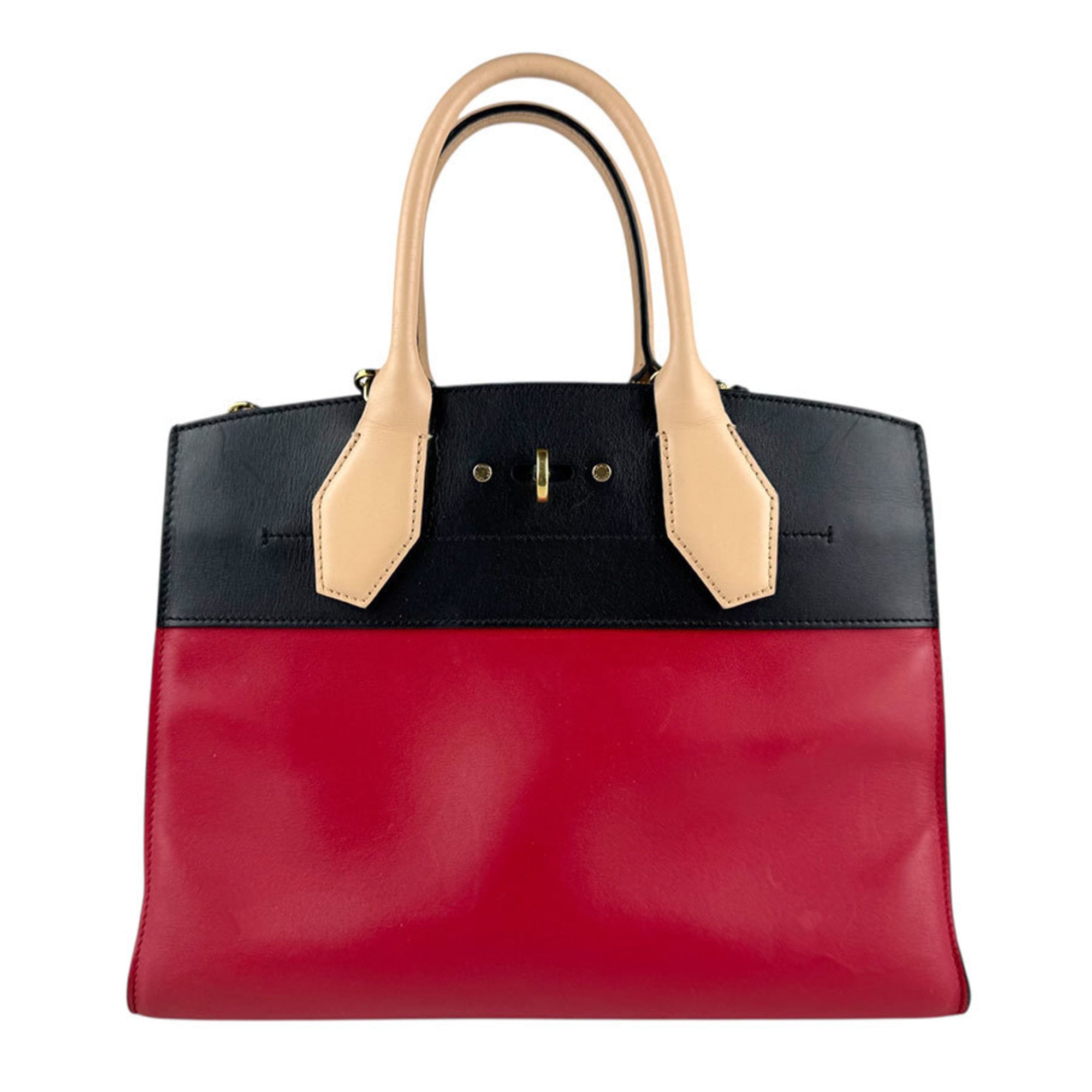 Louis Vuitton Beige Black Red Color Leather Handbag Shoulder Bag