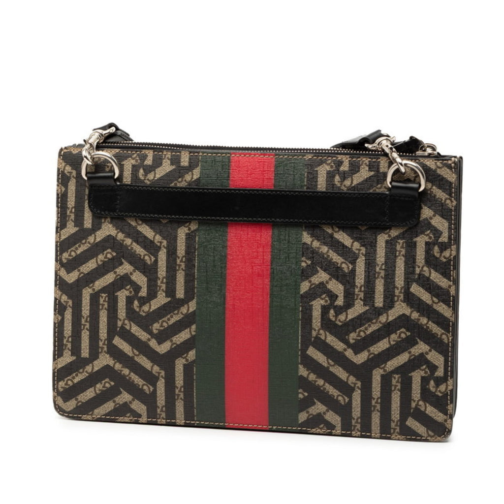 Gucci Beige Black Leather Clutch Bag Shoulder Bag (Pre-Owned)