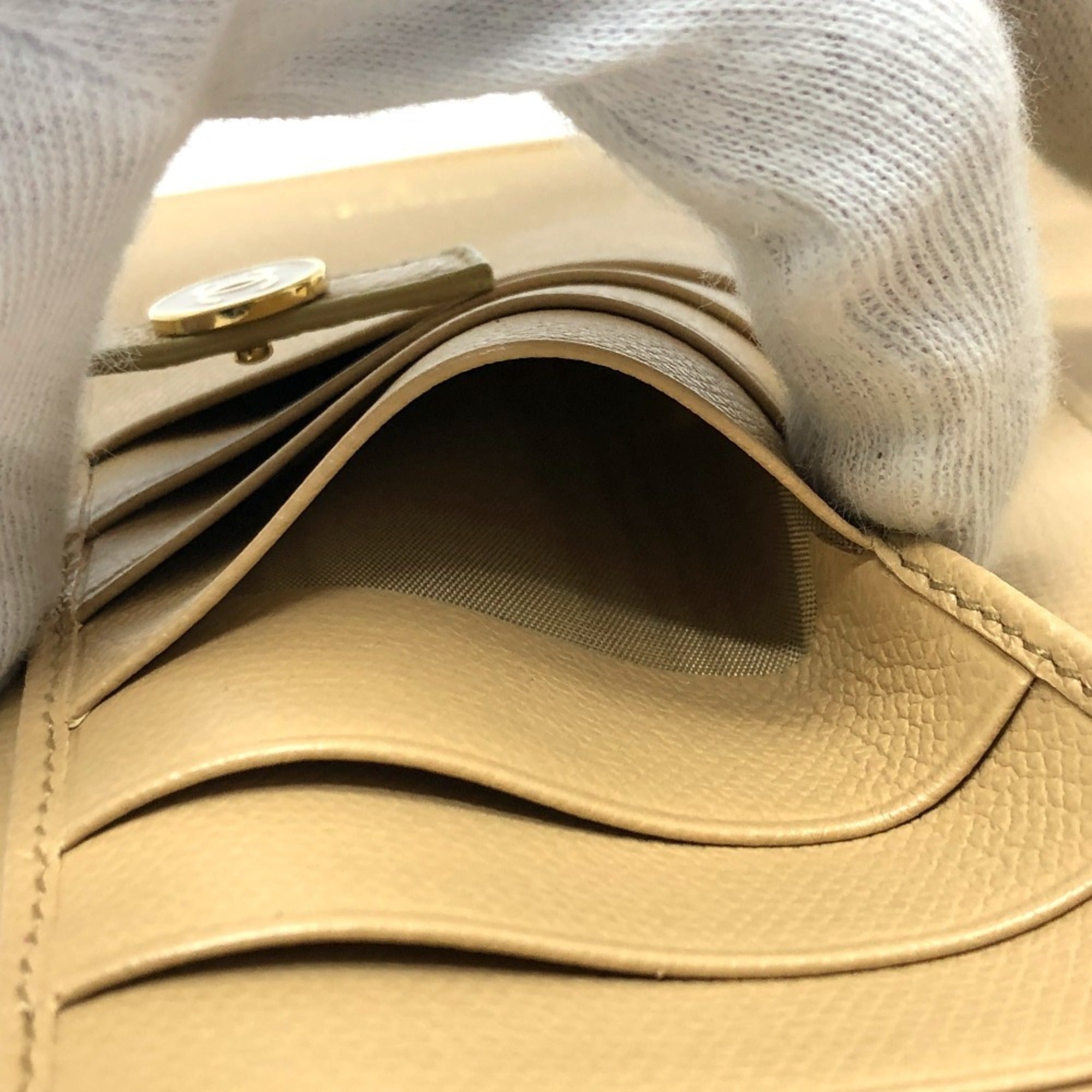 Chanel Beige Leather Long Wallet (Bi-Fold)