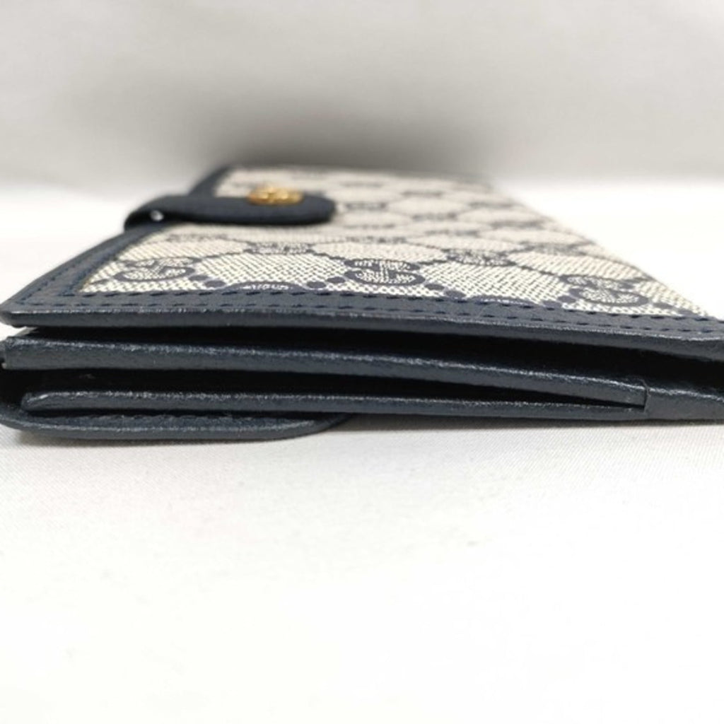 Gucci Gg Supreme Beige Navy Pvc Leather Long Wallet (Bi-Fold) (Pre-Owned)