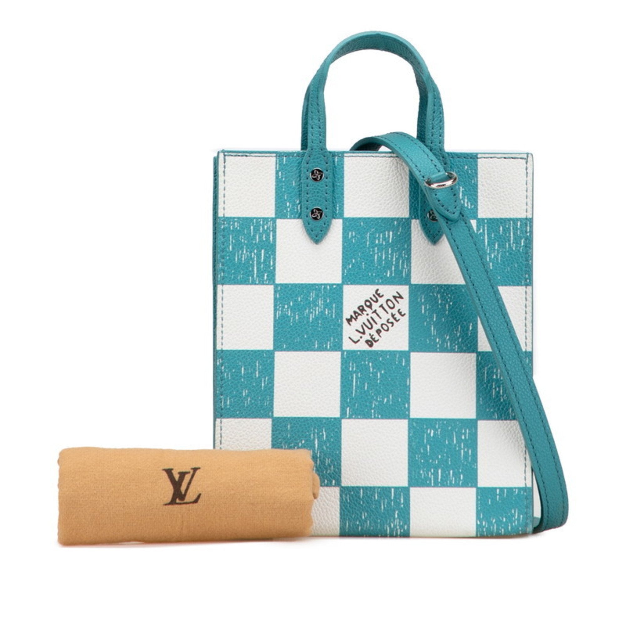 Louis Vuitton Damier Turquoise White Cuir Ombre Leather Handbag Shoulder Bag