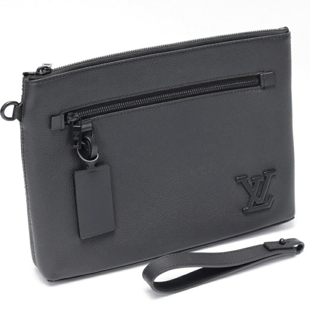 Louis Vuitton Black Noir Leather Clutch Bag Pouch