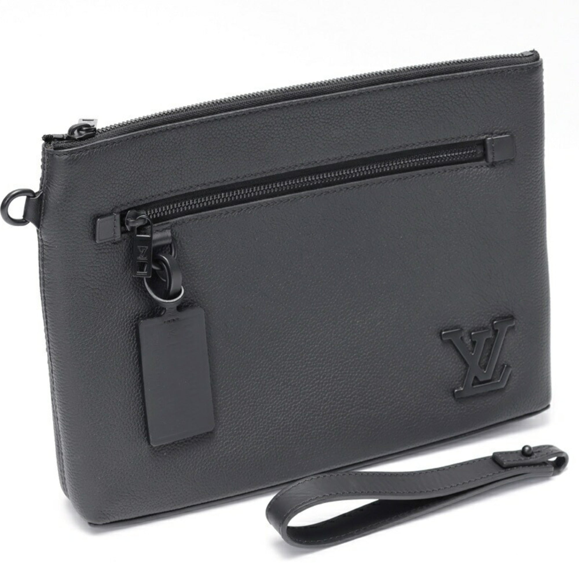 Louis Vuitton Black Noir Leather Clutch Bag Pouch