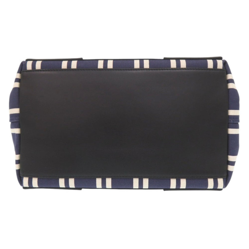Balenciaga Black Navy White Canvas Leather Handbag Tote