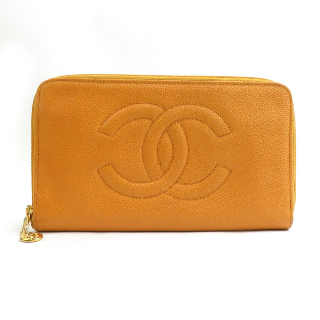 Chanel Orange Grained Calfskin Long Wallet (Bi-Fold)