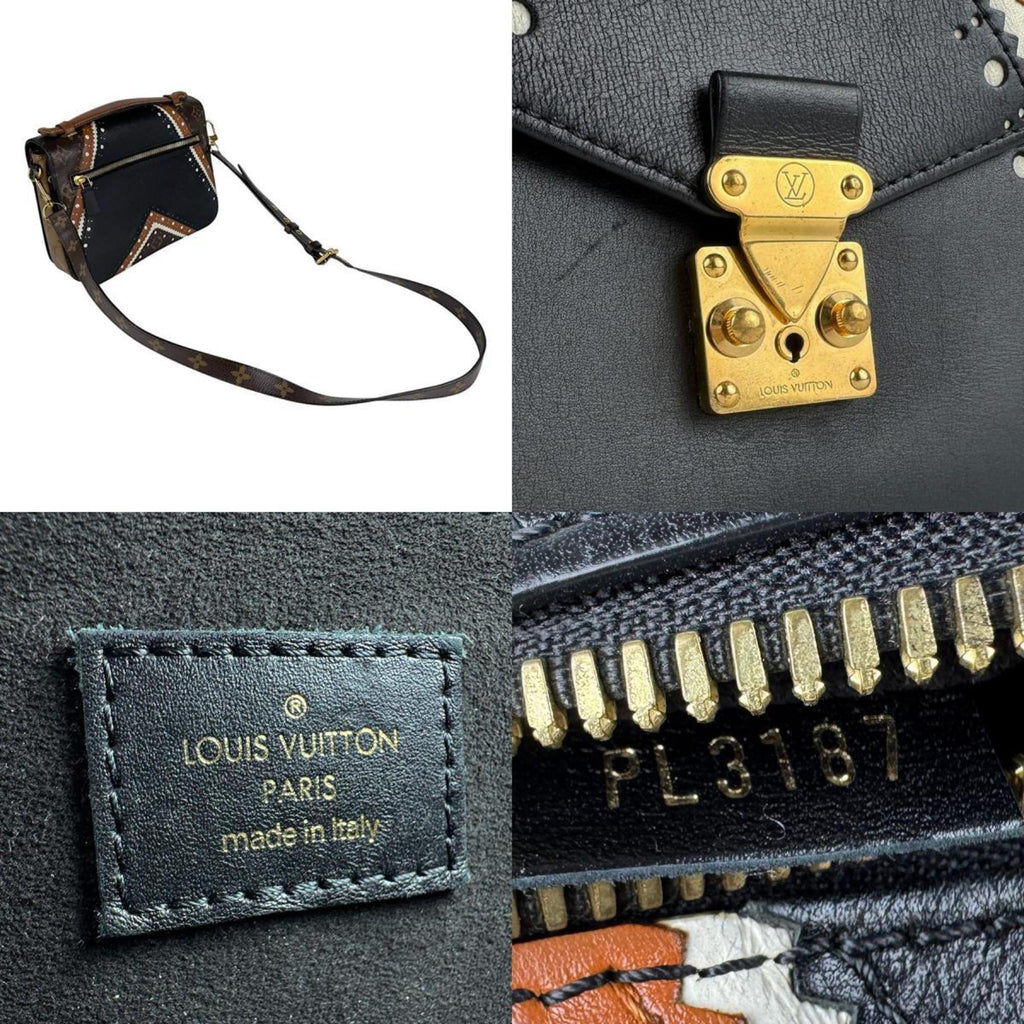 Louis Vuitton Black Brown Monogram Leather Handbag Pochette Shoulder Bag