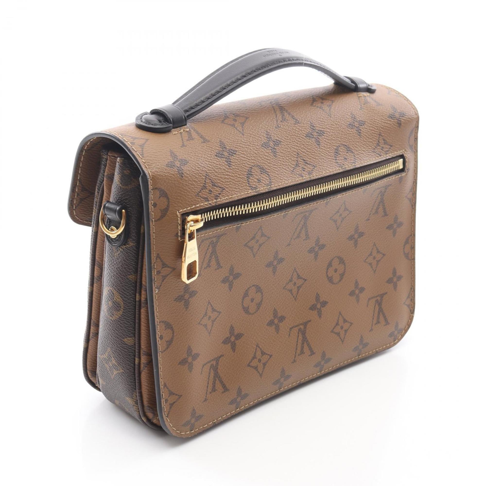 Louis Vuitton Black Brown Coated Canvas Leather Handbag Pochette