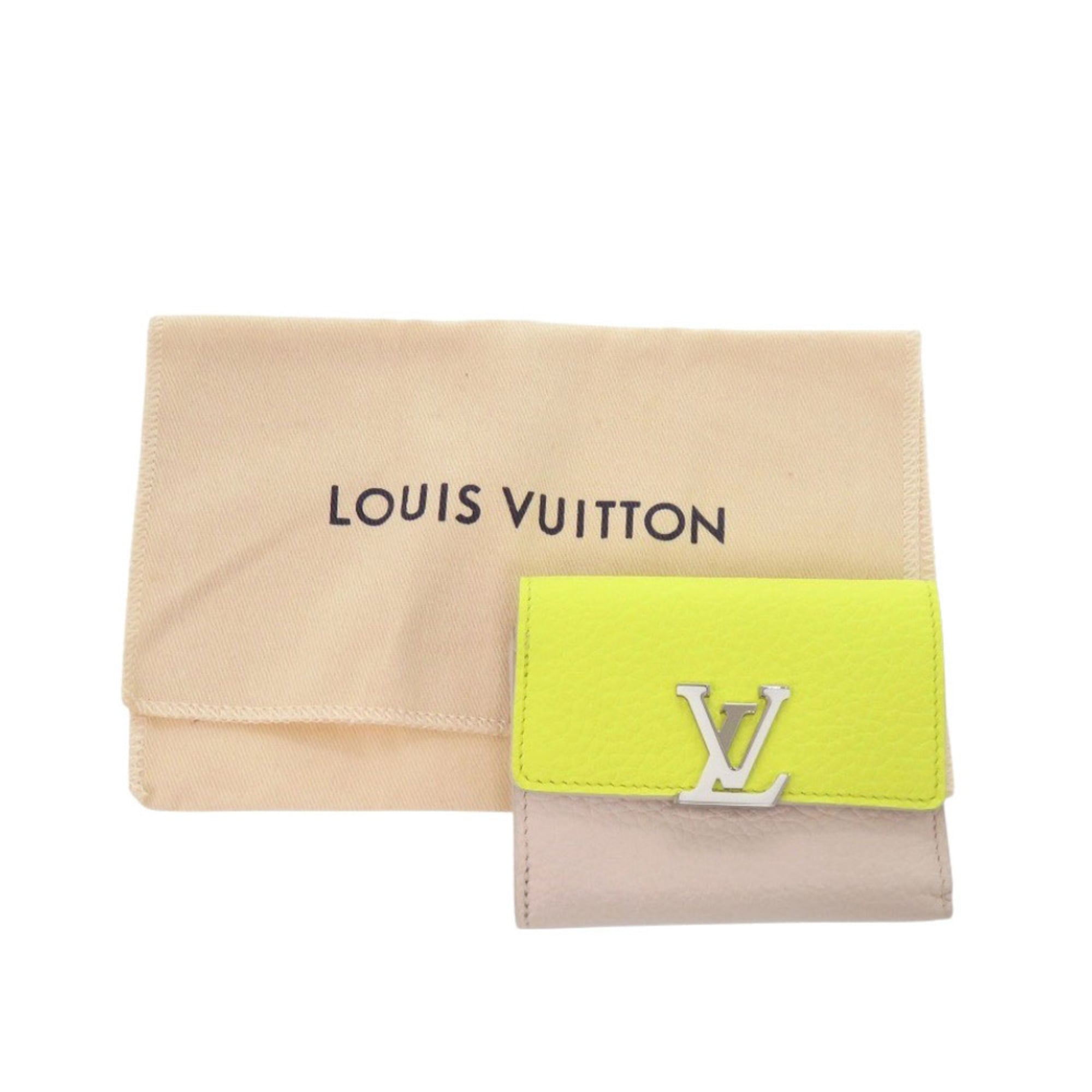Louis Vuitton Beige Yellow Leather Wallet (Tri-Fold)