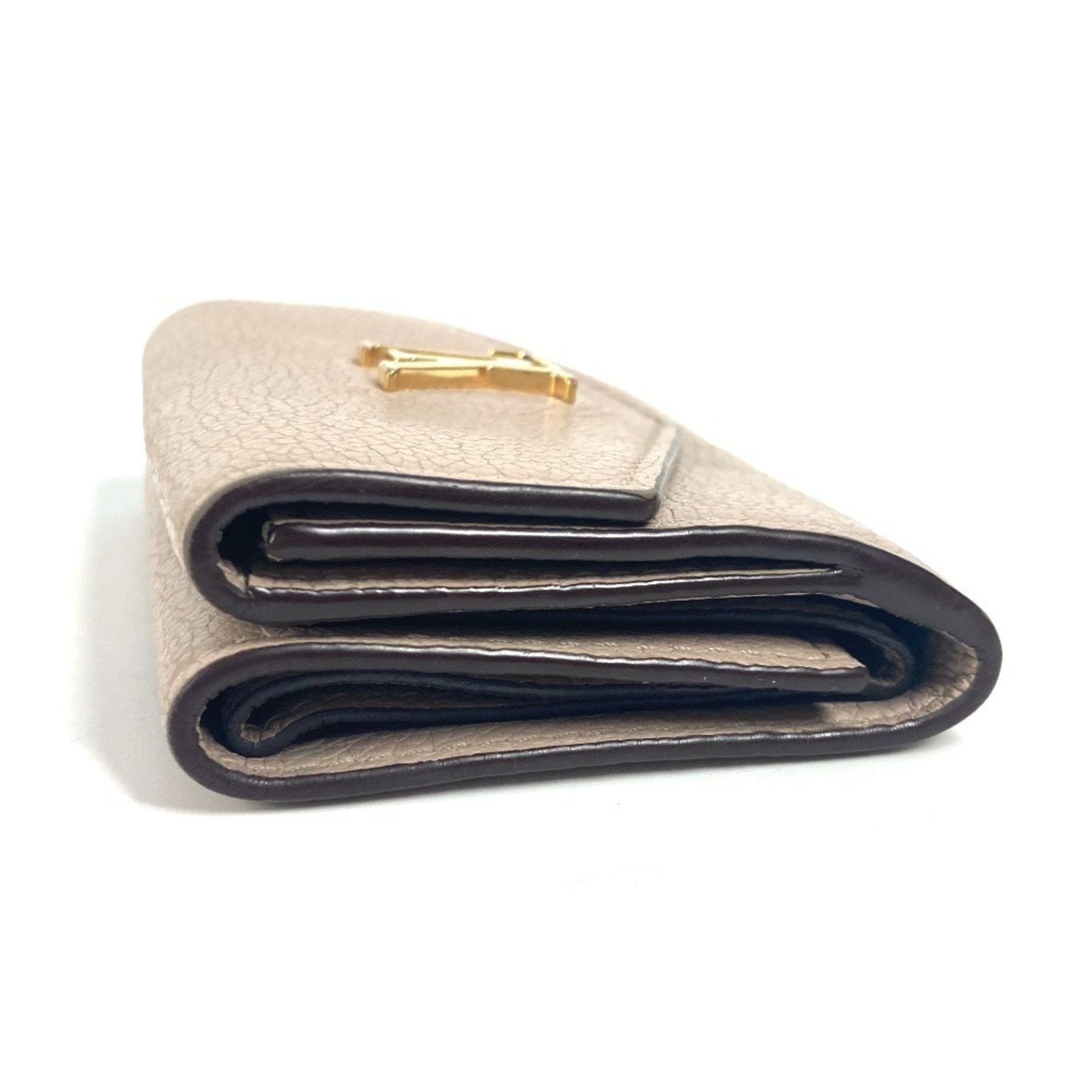 Louis Vuitton Beige Grayish Leather Wallet (Tri-Fold)
