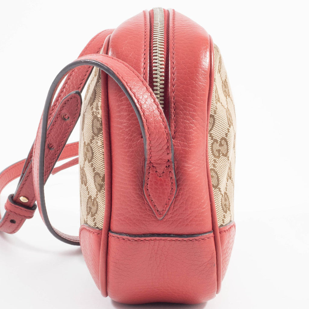 Gucci Beige Red Color Gg Canvas Leather Shoulder Bag (Pre-Owned)
