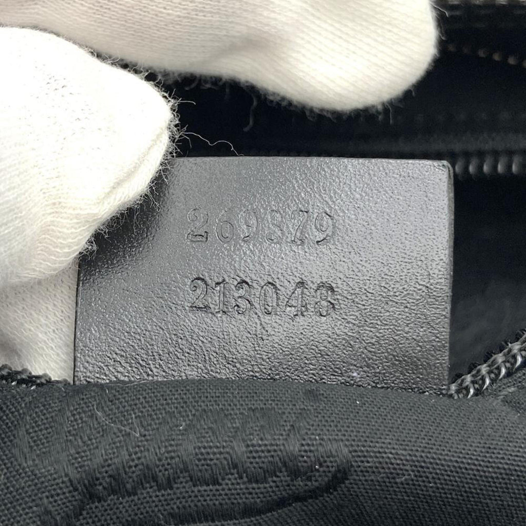 Gucci Gg Imprimé Black Canvas Leather Shoulder Bag (Pre-Owned)