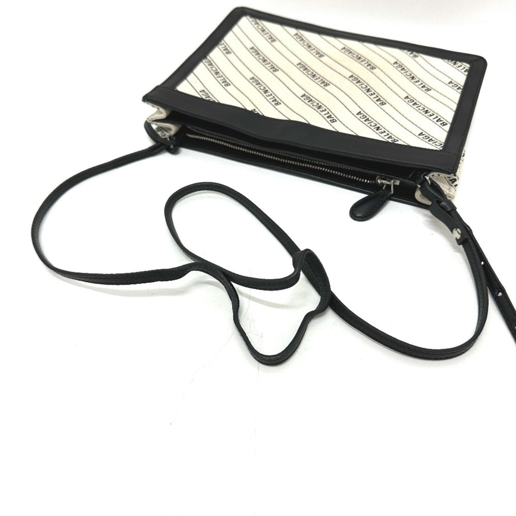 Balenciaga Black White Leather Canvas Pochette Shoulder