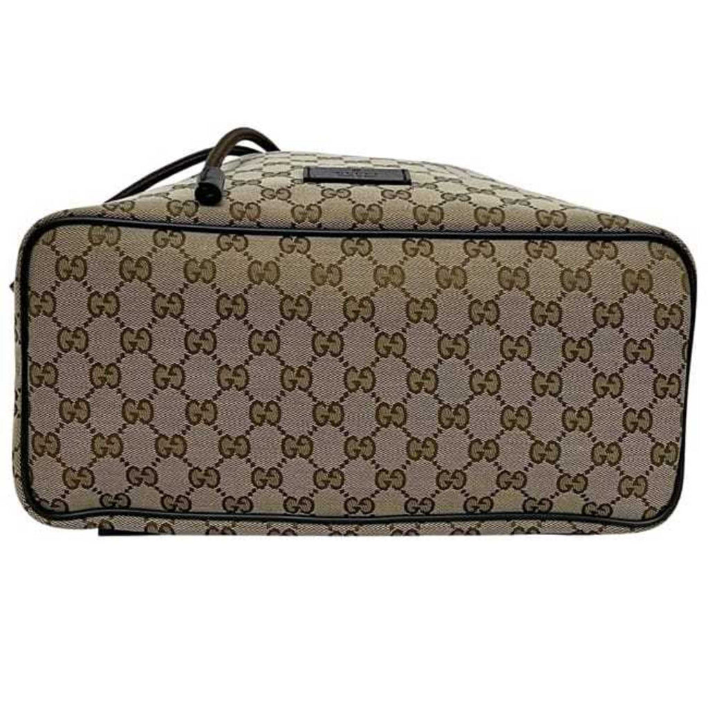 Gucci Beige Brown Brown Gg Gg Canvas Leather Backpack (Pre-Owned)
