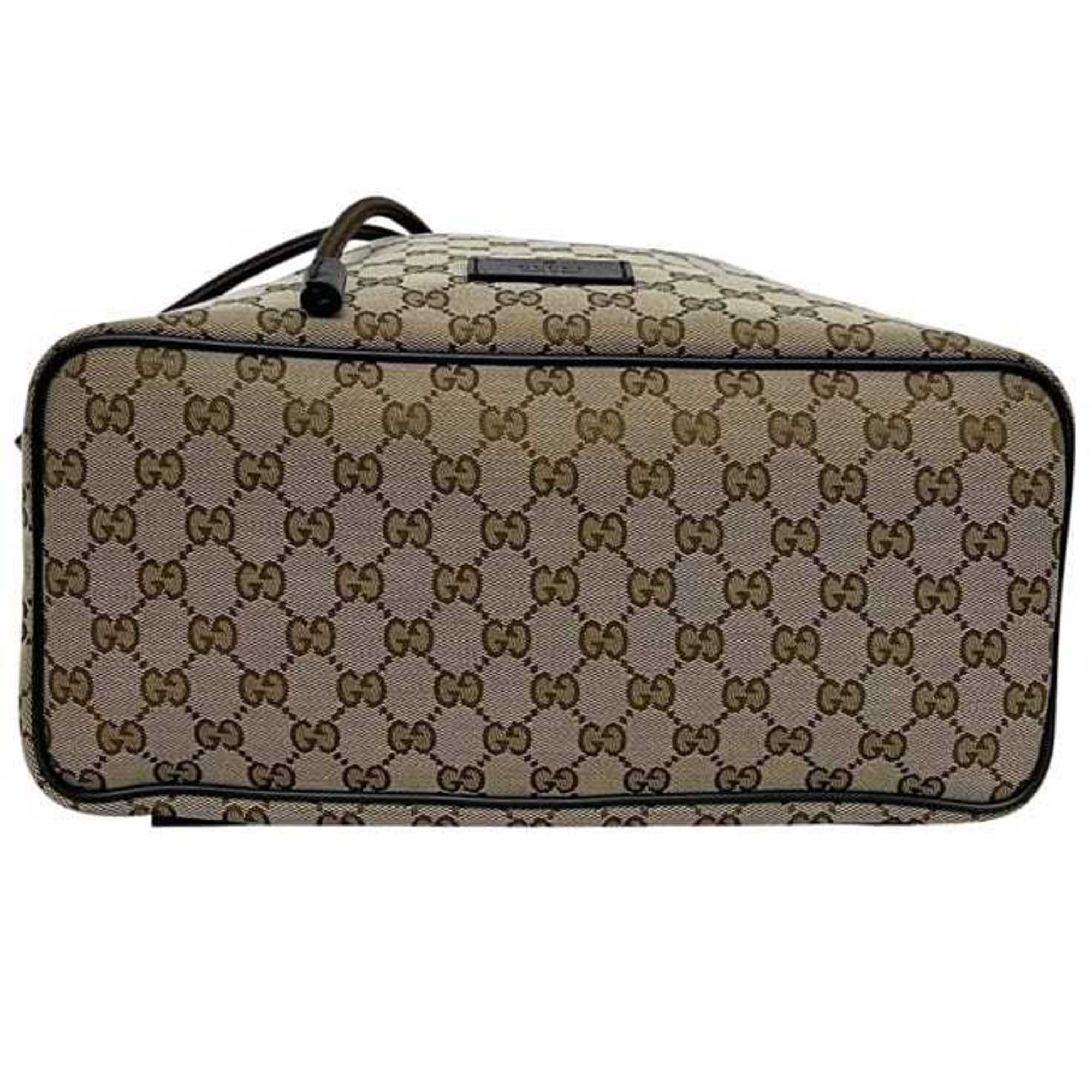 Gucci Beige Brown Brown Gg Gg Canvas Leather Backpack (Pre-Owned)