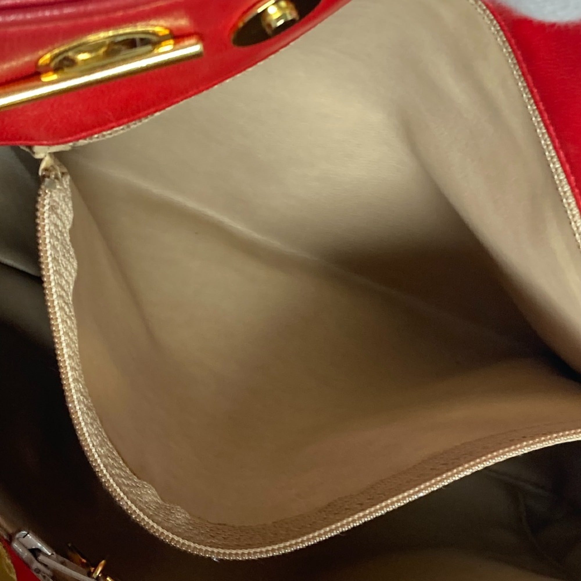 Chanel Red Color Satin Leather Shoulder Bag Tote Bag