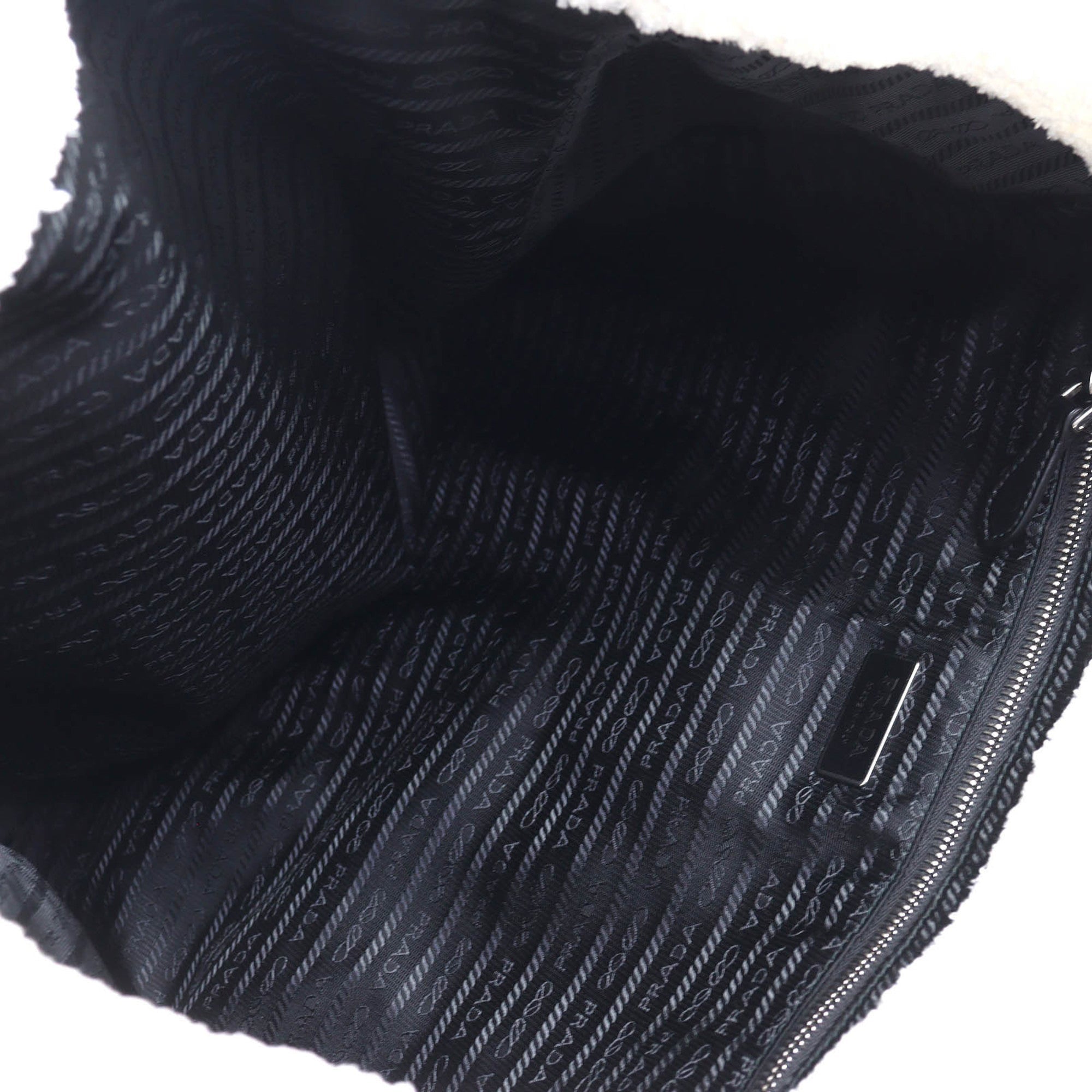 Prada Black White Polyester Leather Tote Bag