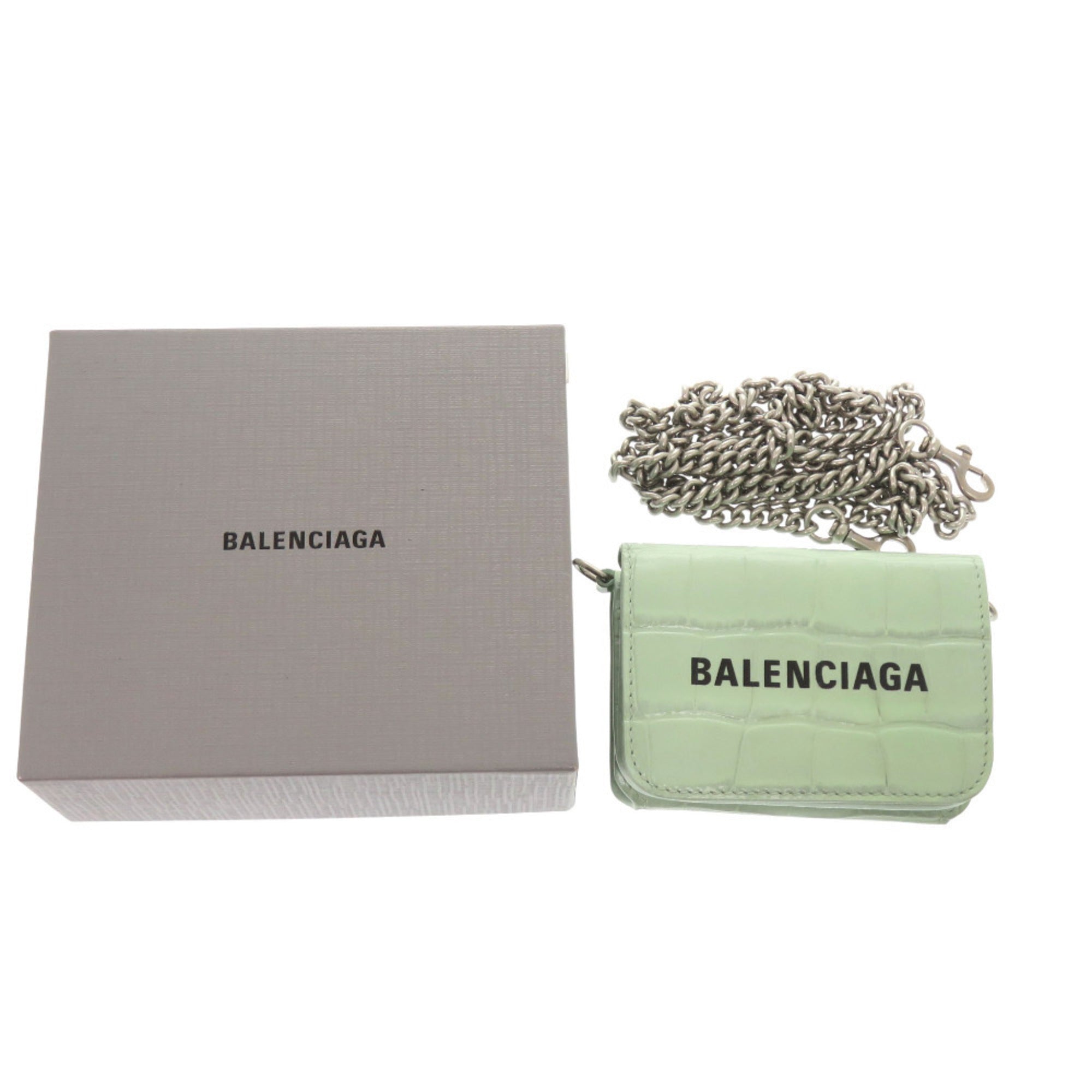 Balenciaga Green Leather Chain/Shoulder Wallet
