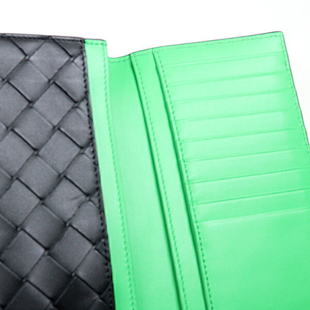 Bottega Veneta Black Green Leather Long Wallet (Bi-Fold)