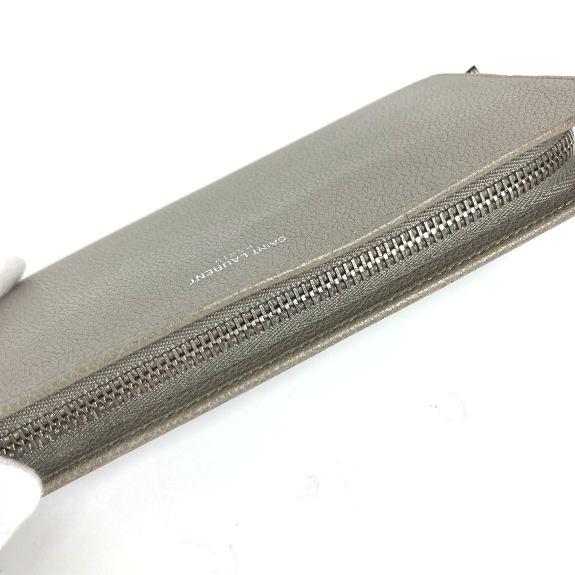 Saint Laurent Gray Leather Long Wallet (Bi-Fold) (Pre-Owned)