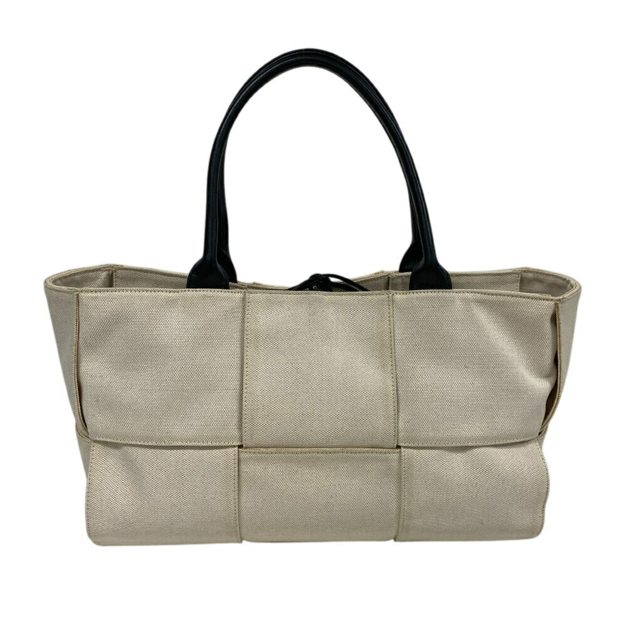 Bottega Veneta Ivory Canvas Leather Handbag