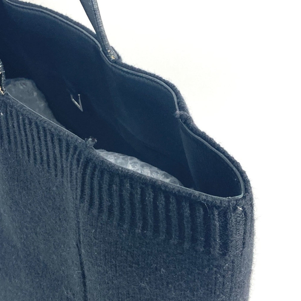 Chanel Black Knit Leather Shoulder Bag Tote Bag