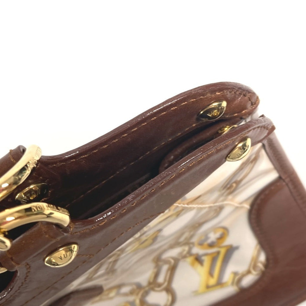 Louis Vuitton Brown White Vinyl Leather Handbag Shoulder Bag Tote Bag