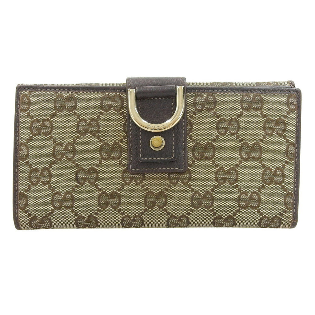 Gucci Beige Dark Brown Gg Canvas Long Wallet (Bi-Fold) (Pre-Owned)