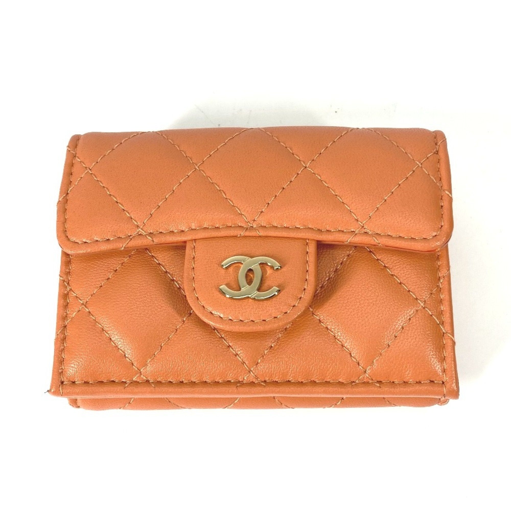 Chanel Orange Leather Wallet (Tri-Fold)