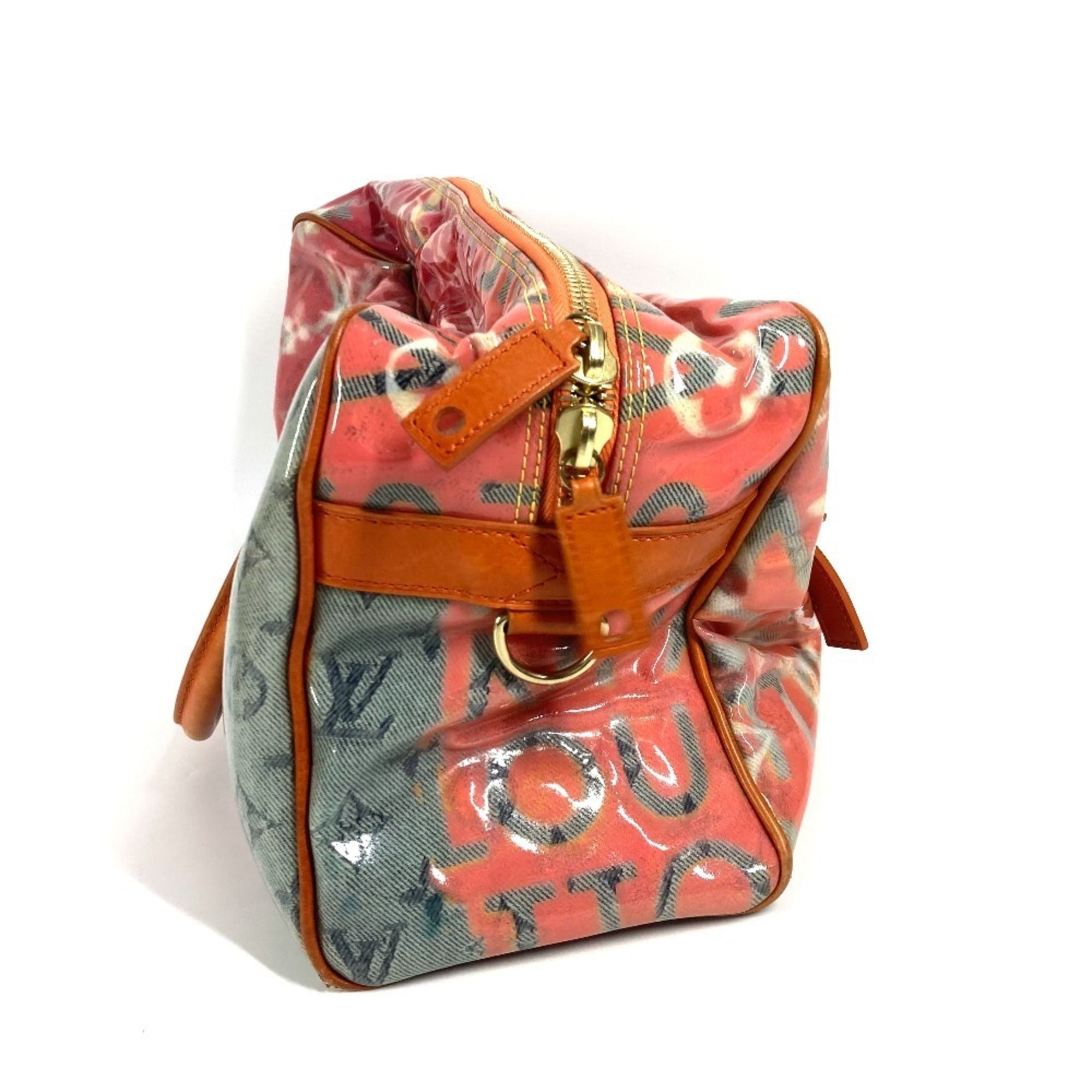 Louis Vuitton Orange Vinyl Leather Boston Bag Handbag Tote Bag