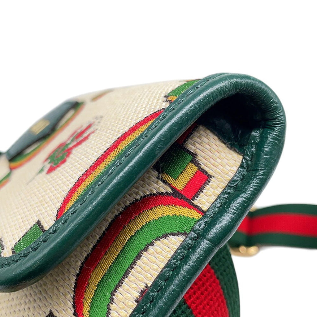 Gucci Beige Green Canvas Handbag Sling Bag (Pre-Owned)