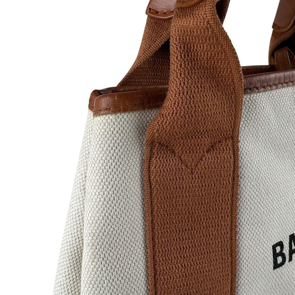 Balenciaga Brown Ivory Canvas Leather Handbag Shoulder