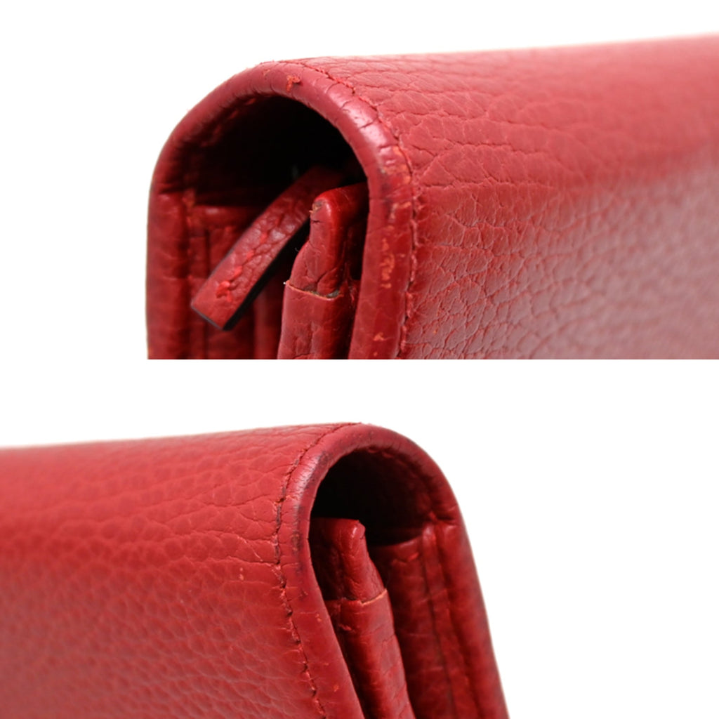Gucci Red Color Leather Long Wallet (Bi-Fold) (Pre-Owned)