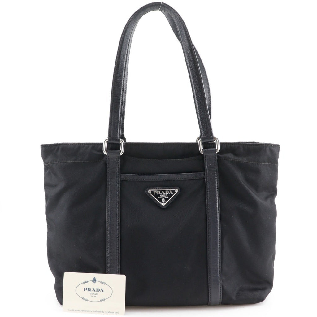 Prada Black Nero Nylon Leather Tote Bag